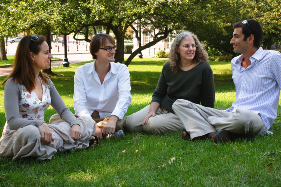 Dr. Sara Lazar (second from right) offers a brief weekly lunchtime meditation to her research team.