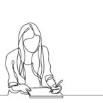 Outline drawing of female student drawing