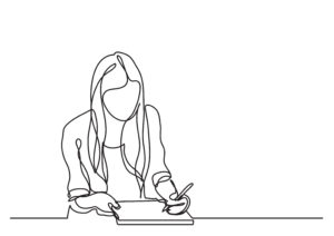 Outline drawing of female student drawing