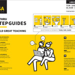 The cover of Walkthru: a bright yellow and white cover, with a drawing of two teachers thinking and talking together