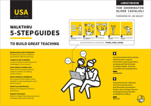 The cover of Walkthru: a bright yellow and white cover, with a drawing of two teachers thinking and talking together