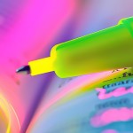 A highlighter pen poised above a textbook, ready to emphasize key points in a vibrant splash of color