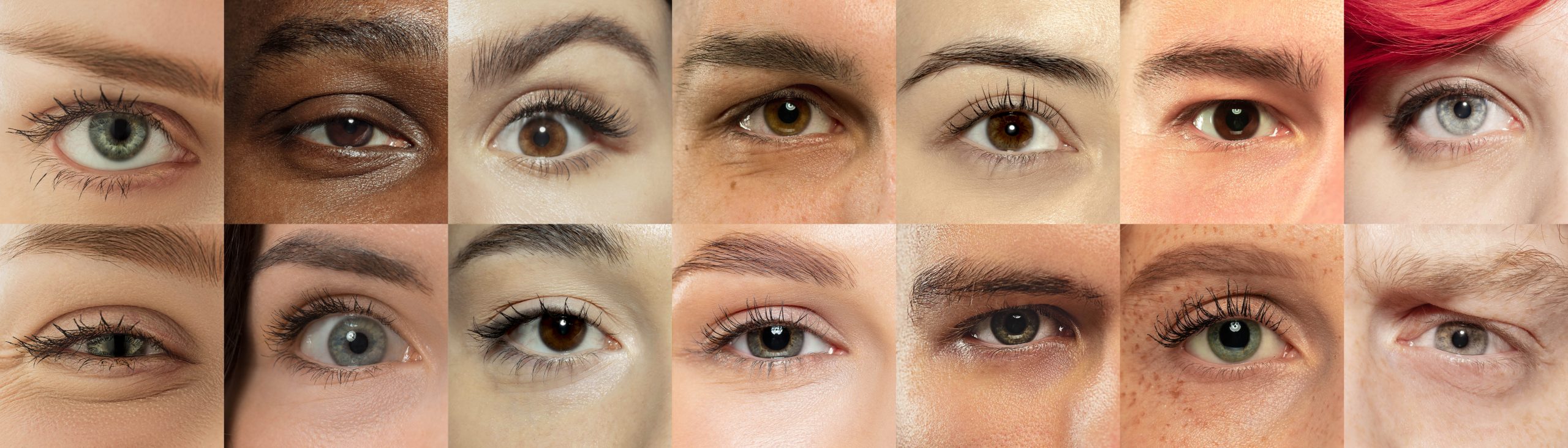 Collage of different types of male and female eyes.